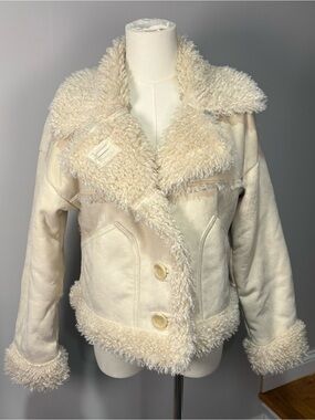 Urban Outfitters Faux‎ Fur/ Shearling Coat Women`s Sz XS Beige Y2K